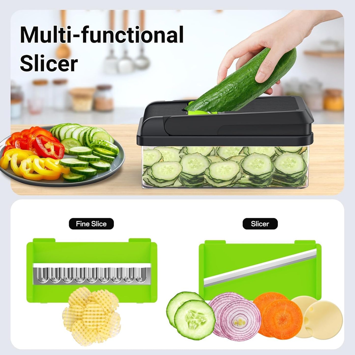 12-in-1 Vegetable Chopper with 7 Blades and Mandoline