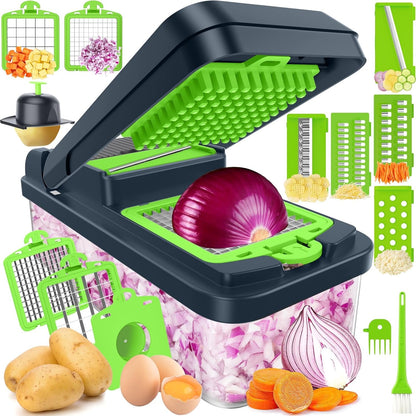 12-in-1 Vegetable Chopper with 7 Blades and Mandoline