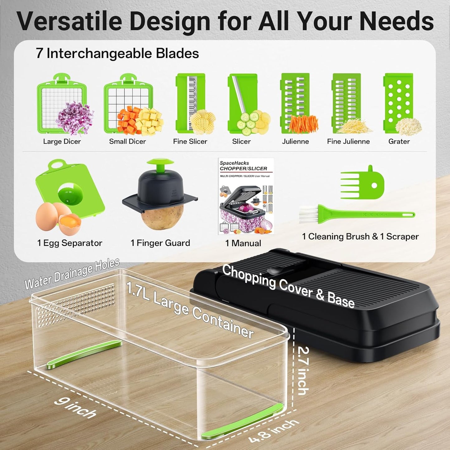 12-in-1 Vegetable Chopper with 7 Blades and Mandoline