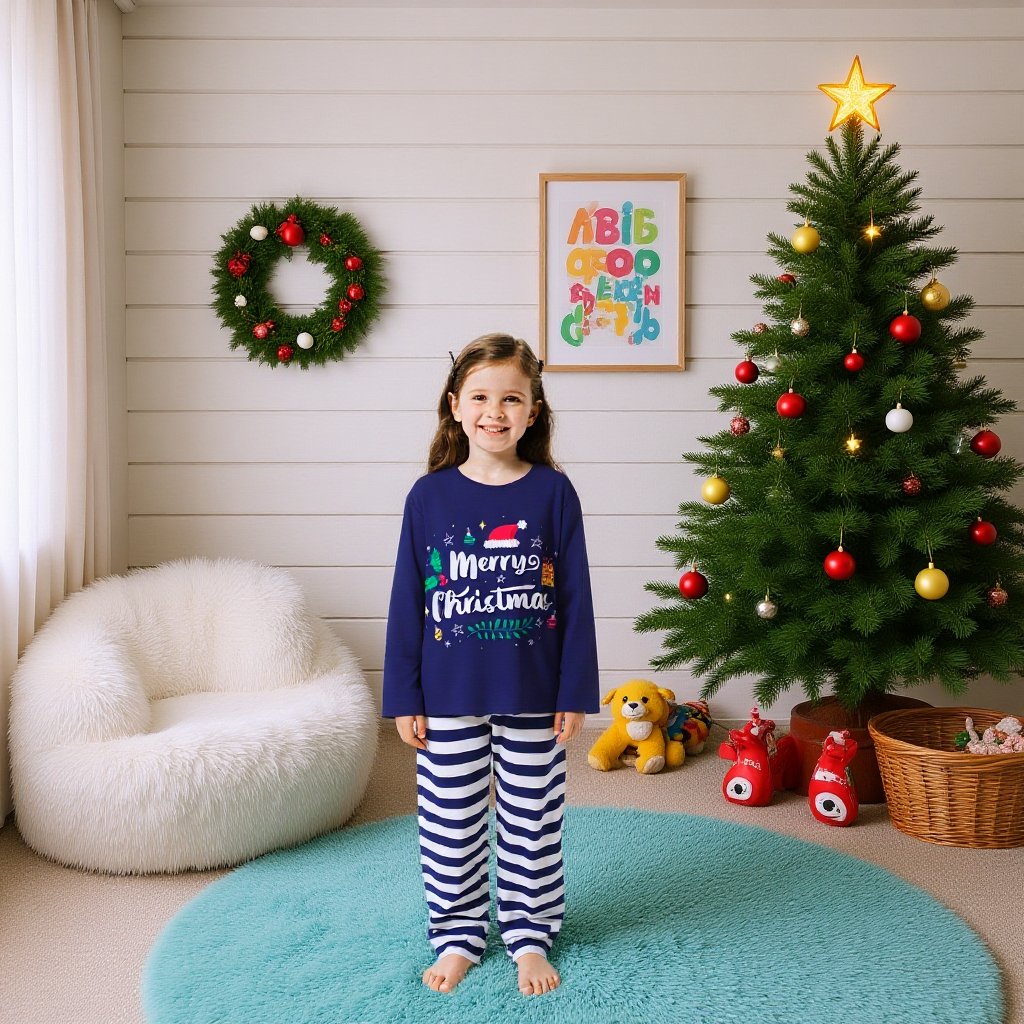 Christmas Pyjamas Family Matching Sleepwear Striped Trousers