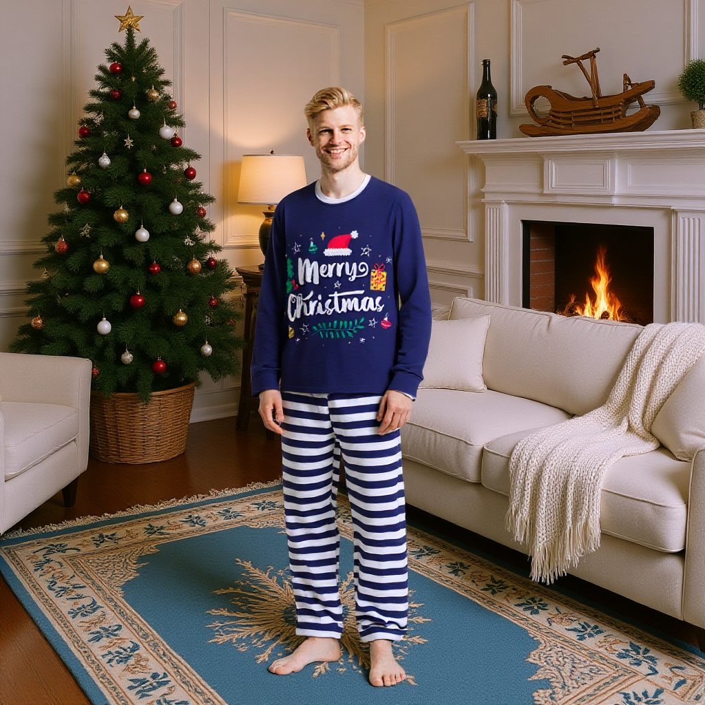 Christmas Pyjamas Family Matching Sleepwear Striped Trousers