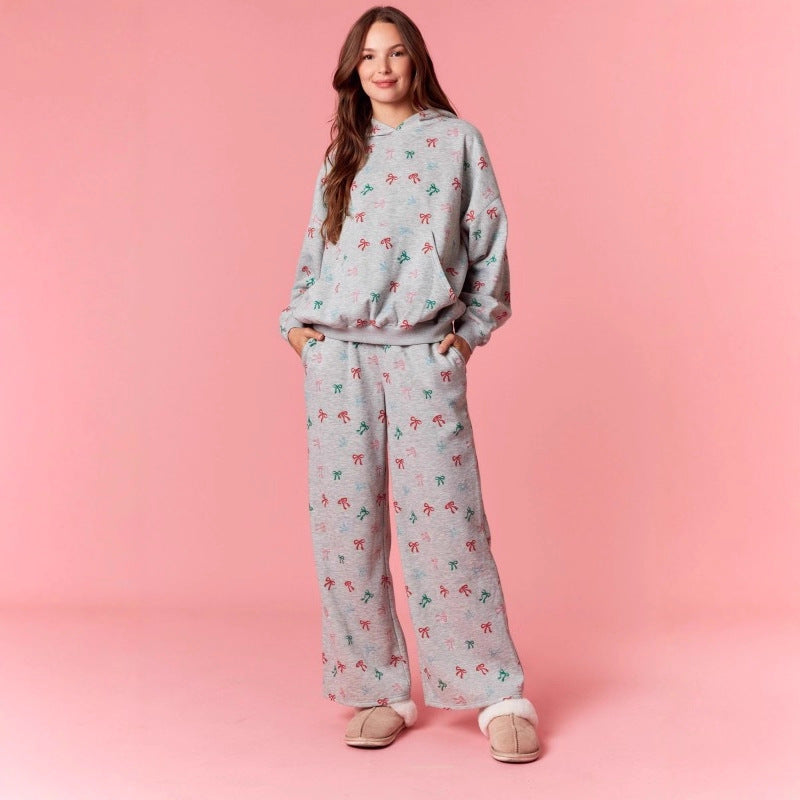 Hooded Sweatshirt and High Waist Wide Leg Trousers Pyjama Set