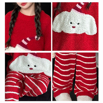 Girls Christmas Sweatshirt and Striped Trousers Set