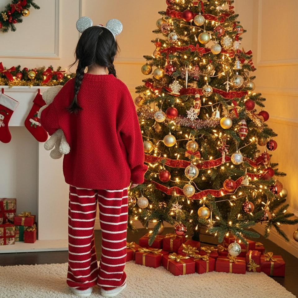Girls Christmas Sweatshirt and Striped Trousers Set