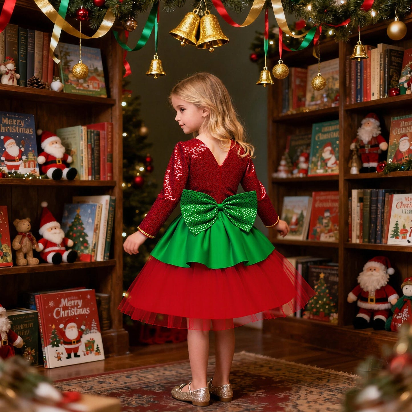 Girls Ball Gown Christmas Dress with Magnetic Socks