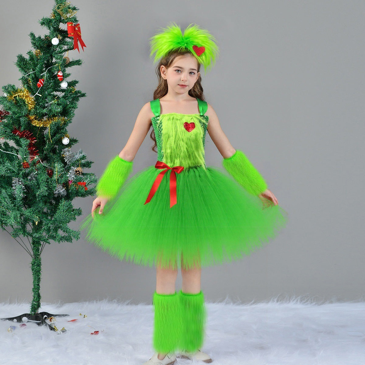 Girls Christmas Costume Dress Set with Scarf and Warmers
