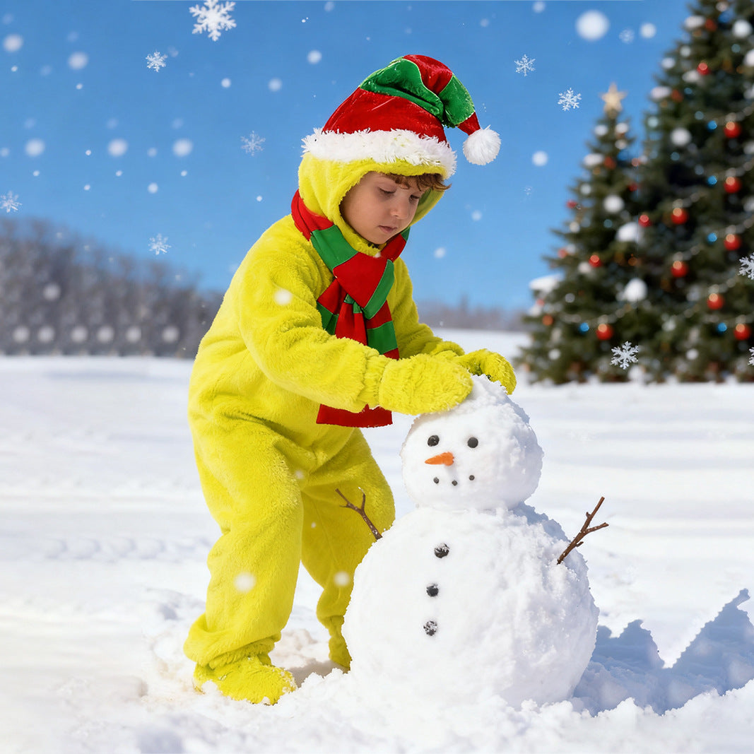 Kids Elf Costume Jumpsuit Hat Scarf Set