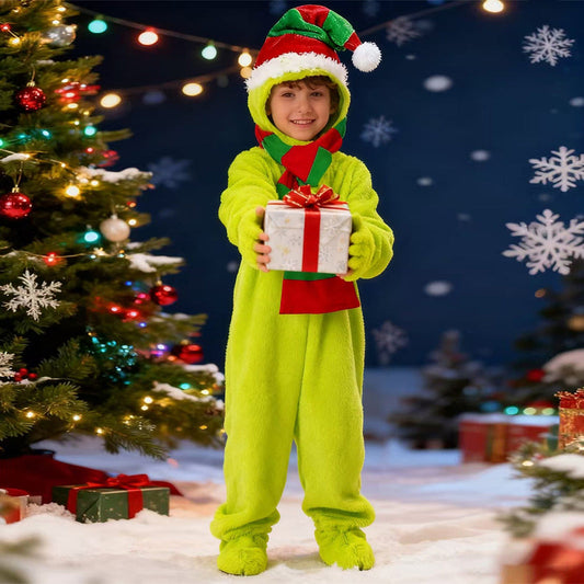 Kids Elf Costume Jumpsuit Hat Scarf Set