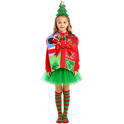 Kids Christmas Costume Gift Box with Hat Beard Jumpsuit Set