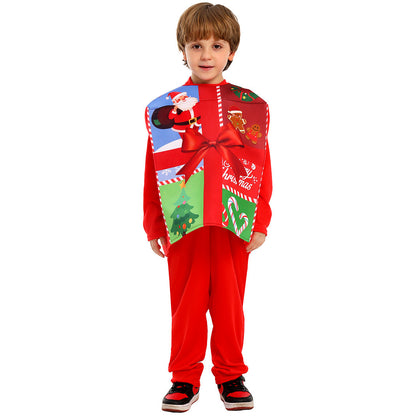 Kids Christmas Costume Gift Box with Hat Beard Jumpsuit Set