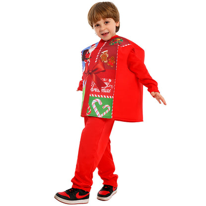 Kids Christmas Costume Gift Box with Hat Beard Jumpsuit Set