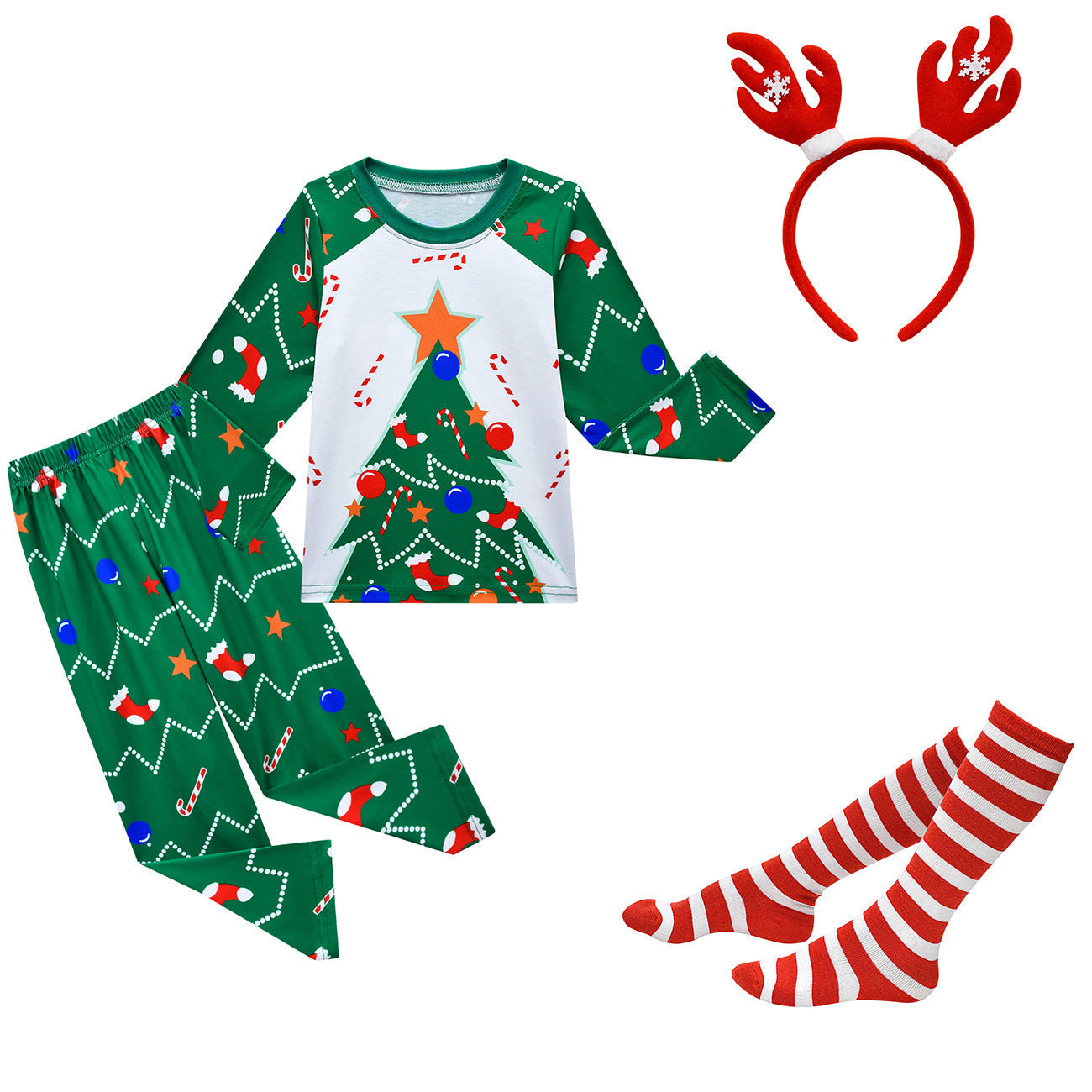 Kids Christmas Pyjamas Socks Headband Outfit