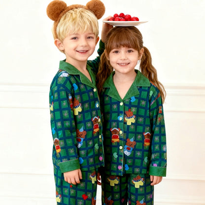 Kids Christmas Pyjamas Unisex Long Sleeve Button Down Plaid Jammies