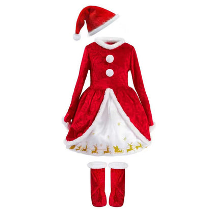 Girls Christmas Dress Santa Costume Long Sleeve Outfit