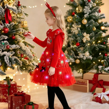 Girls Christmas Light Up Dress Costume with Headband