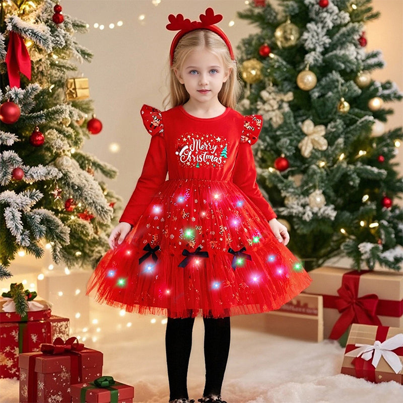 Girls Christmas Light Up Dress Costume with Headband
