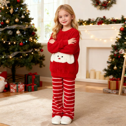 Girls Christmas Sweatshirt and Striped Trousers Set