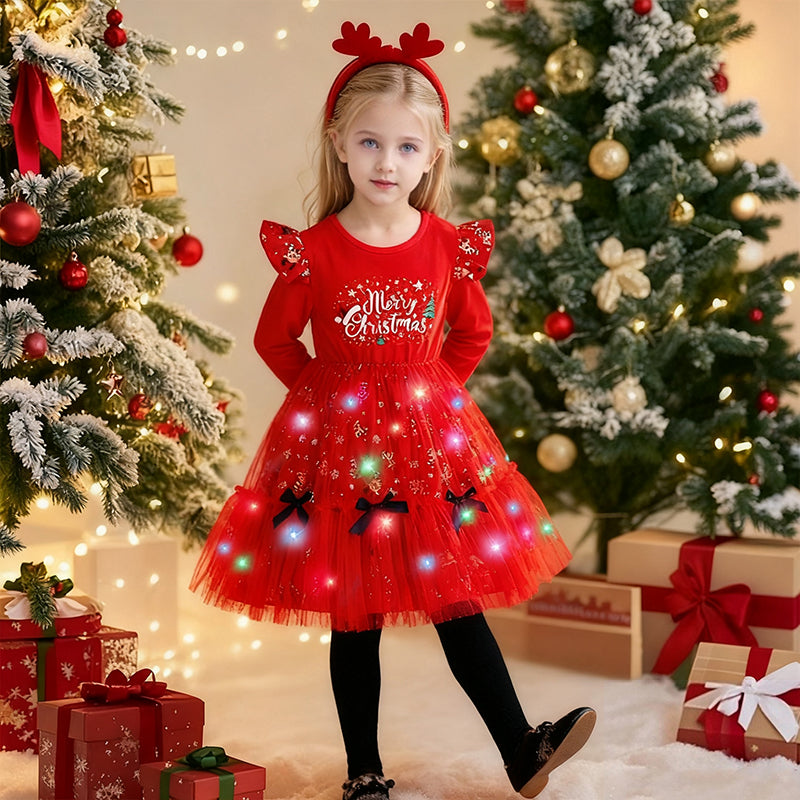 Girls Christmas Light Up Dress Costume with Headband