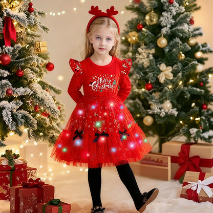 Girls Christmas Light Up Dress Costume with Headband
