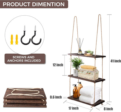 3-Tier Wall Shelf Hanging Shelf for Indoor Plants Decor