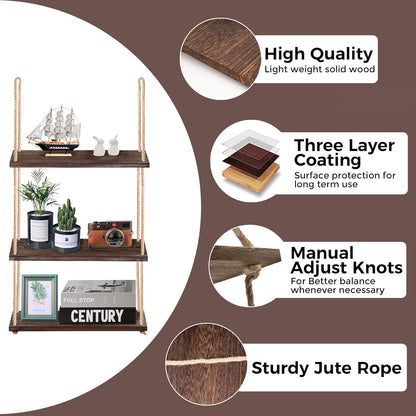 3-Tier Wall Shelf Hanging Shelf for Indoor Plants Decor