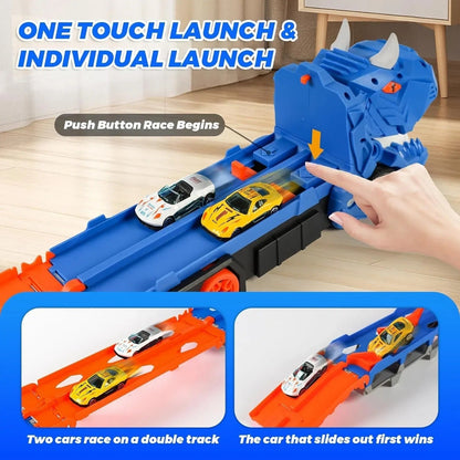 Dinosaur Race Track Toy Set with Alloy Cars and Catapult Track