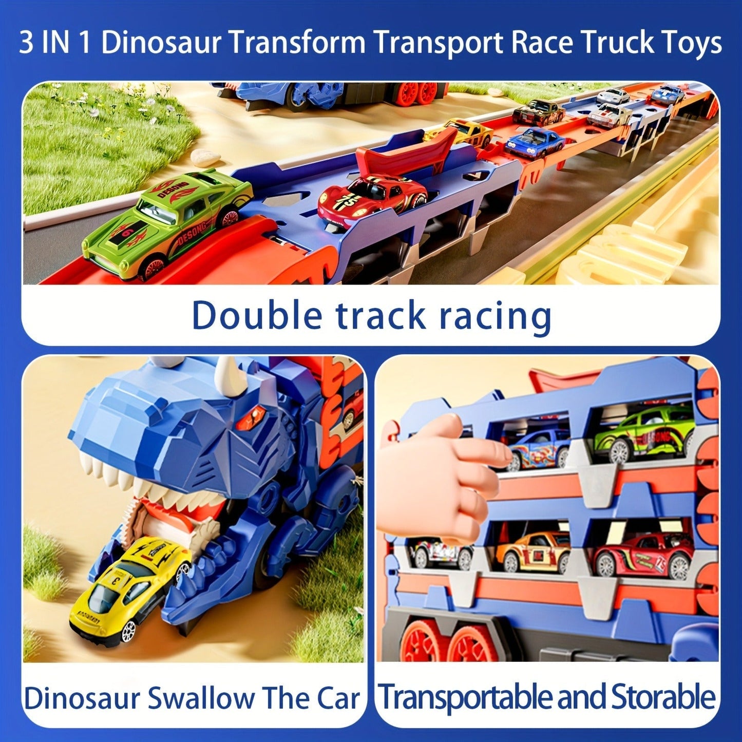 Dinosaur Race Track Toy Set with Alloy Cars and Catapult Track
