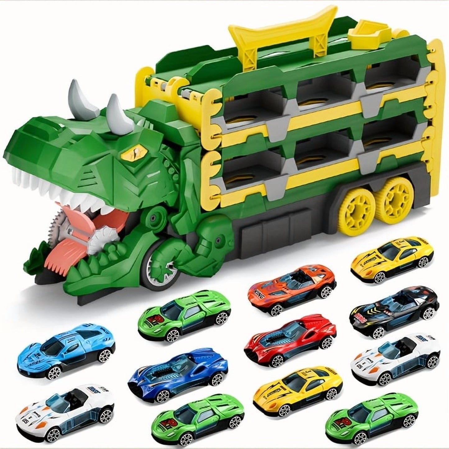 Dinosaur Race Track Toy Set with Alloy Cars and Catapult Track