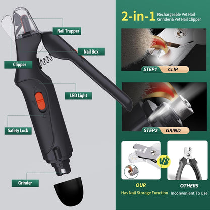 Cat Dog Nail Clippers Trimmers USB Rechargeable LED Light