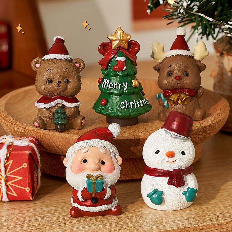 Christmas Desktop Ornaments Mini Santa Claus Snowman Decor Set