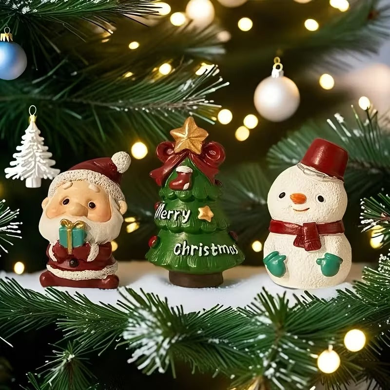 Christmas Desktop Ornaments Mini Santa Claus Snowman Decor Set