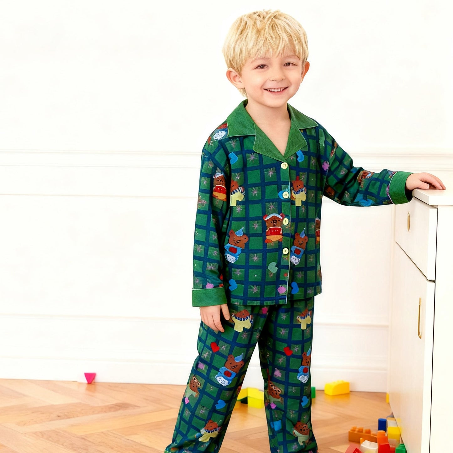 Kids Christmas Pyjamas Unisex Long Sleeve Button Down Plaid Jammies