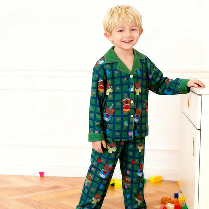 Kids Christmas Pyjamas Unisex Long Sleeve Button Down Plaid Jammies