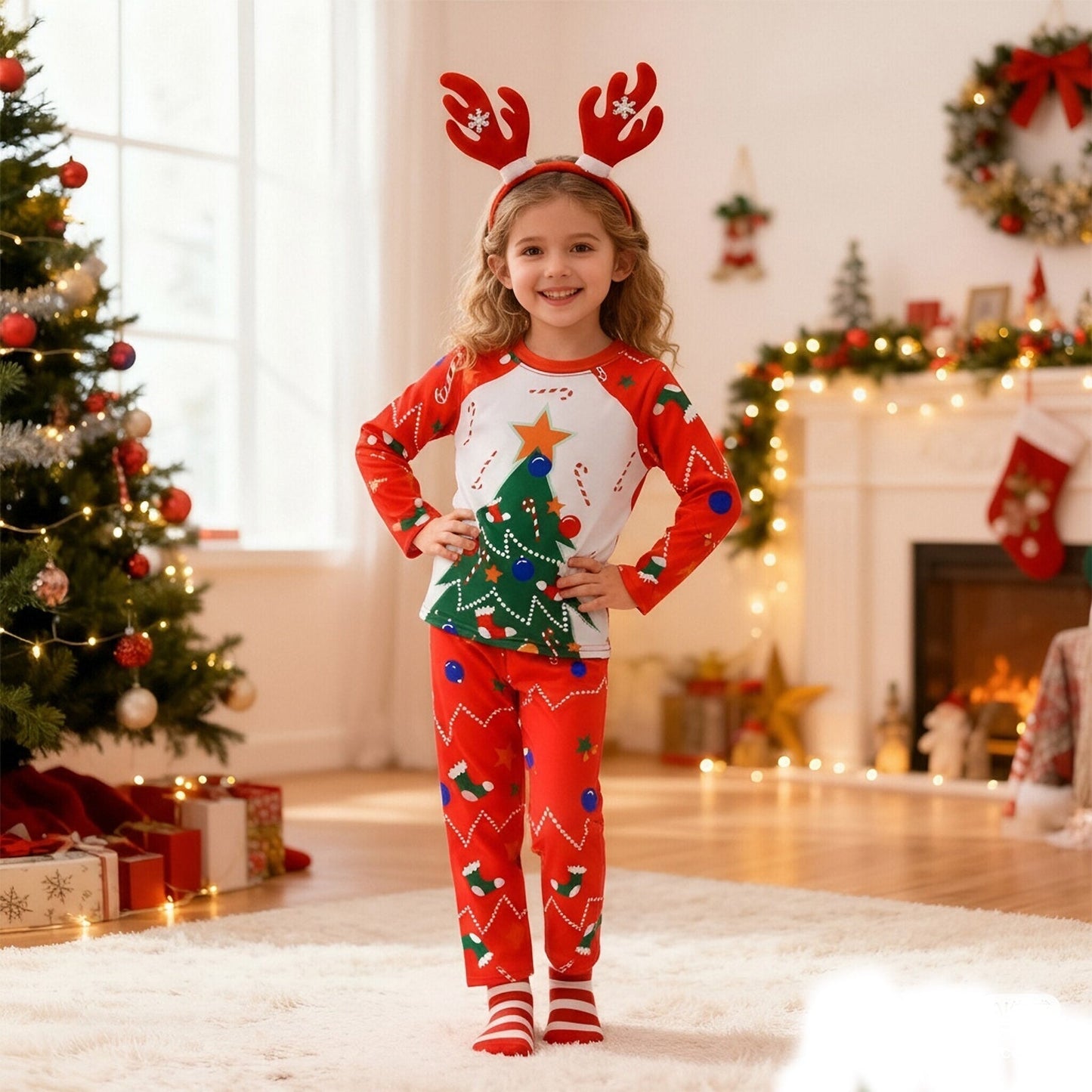 Kids Christmas Pyjamas Socks Headband Outfit