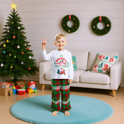Family Christmas Pyjamas Set with Print Top and Trousers