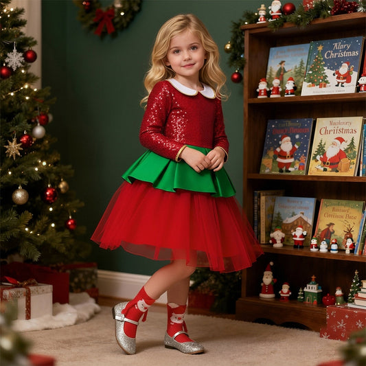 Girls Ball Gown Christmas Dress with Magnetic Socks