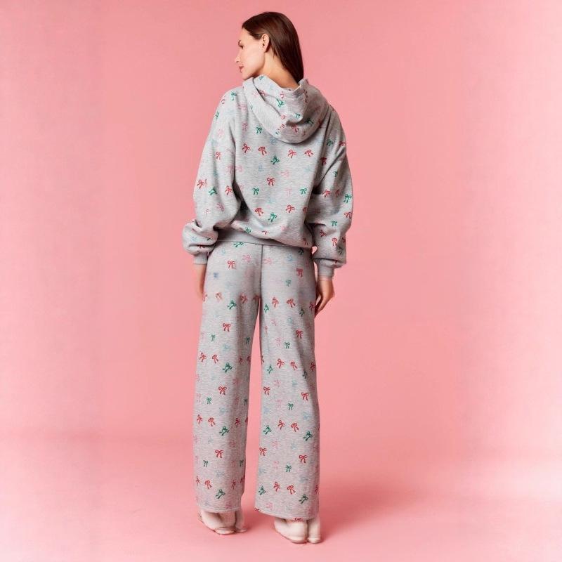 Hooded Sweatshirt and High Waist Wide Leg Trousers Pyjama Set