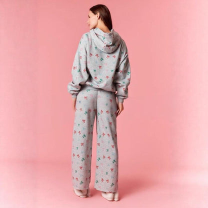 Hooded Sweatshirt and High Waist Wide Leg Trousers Pyjama Set