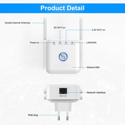 5G WiFi Extender Wireless Signal Booster for Home Office