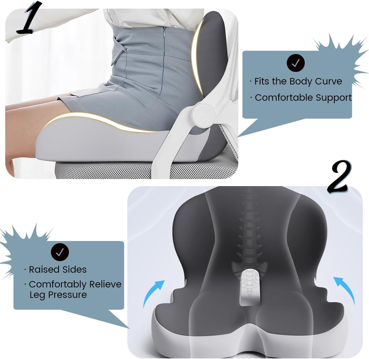 Ergonomic Memory Foam Back and Seat Cushion with Lumbar Support