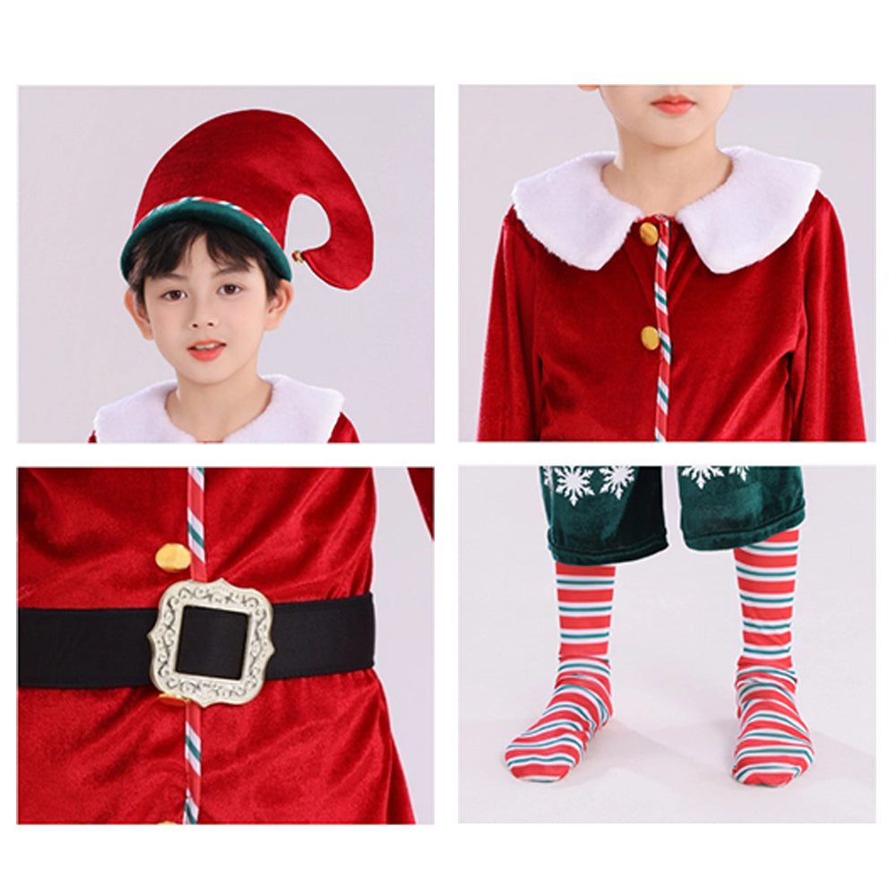 Kids Christmas Costume Gift Box with Hat Beard Jumpsuit Set