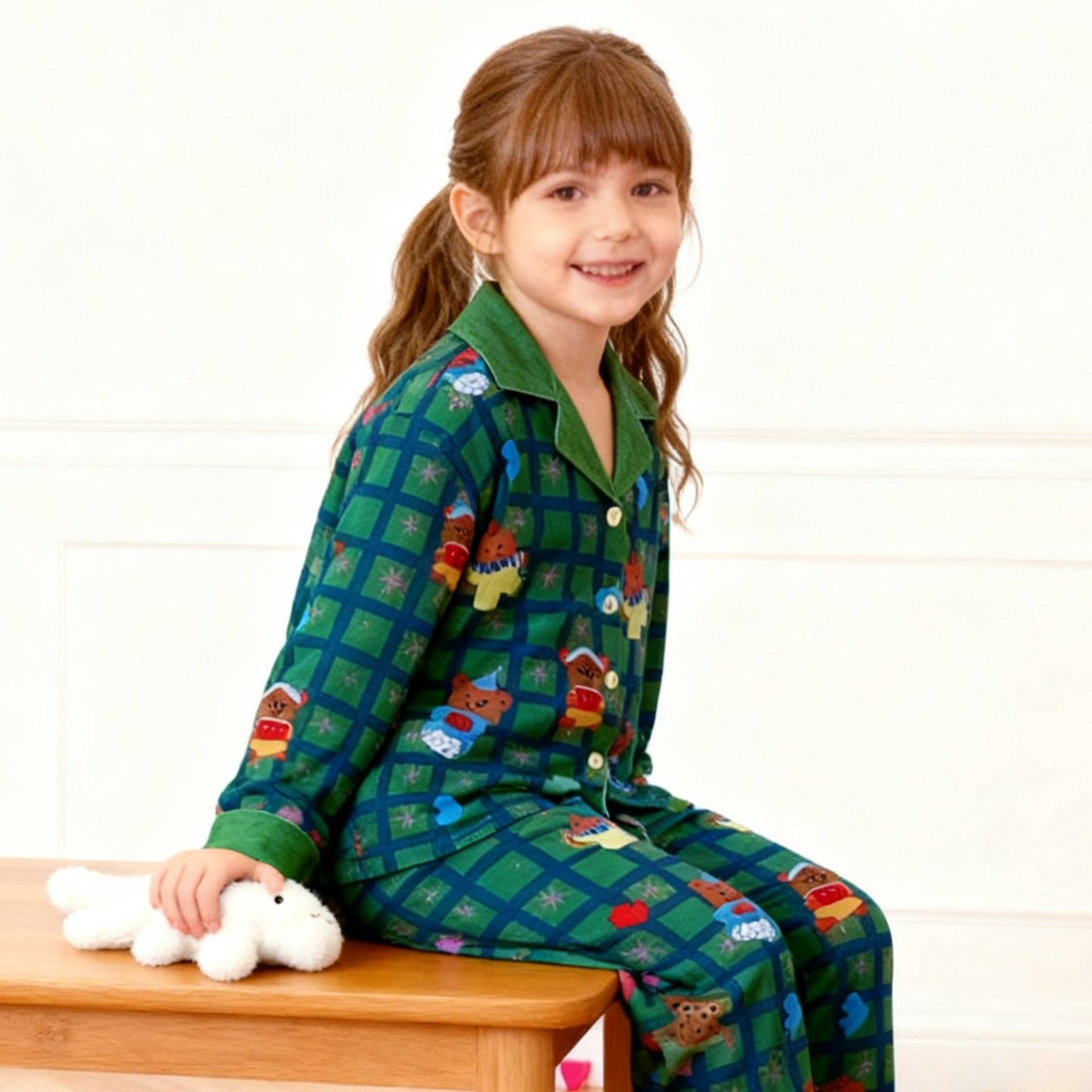 Kids Christmas Pyjamas Unisex Long Sleeve Button Down Plaid Jammies