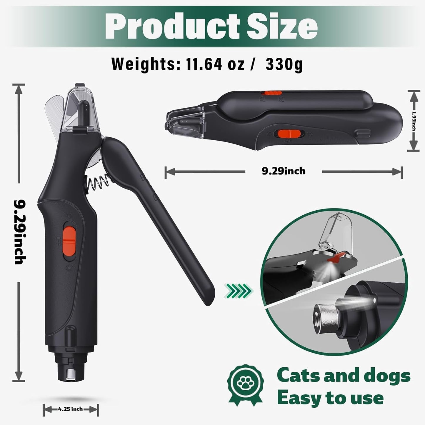 Cat Dog Nail Clippers Trimmers USB Rechargeable LED Light