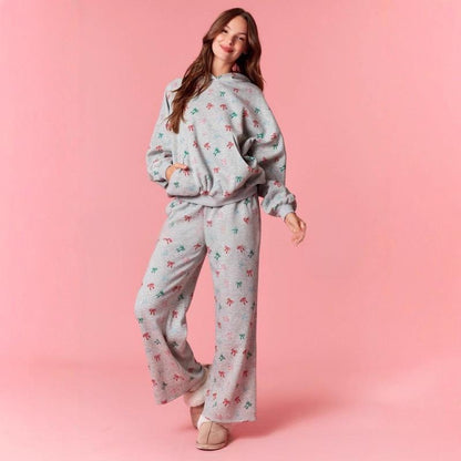 Hooded Sweatshirt and High Waist Wide Leg Trousers Pyjama Set
