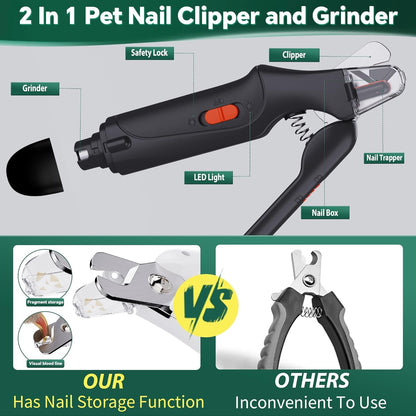 Cat Dog Nail Clippers Trimmers USB Rechargeable LED Light