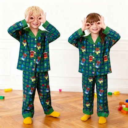 Kids Christmas Pyjamas Unisex Long Sleeve Button Down Plaid Jammies