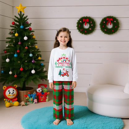 Family Christmas Pyjamas Set with Print Top and Trousers
