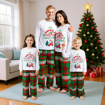 Family Christmas Pyjamas Set with Print Top and Trousers