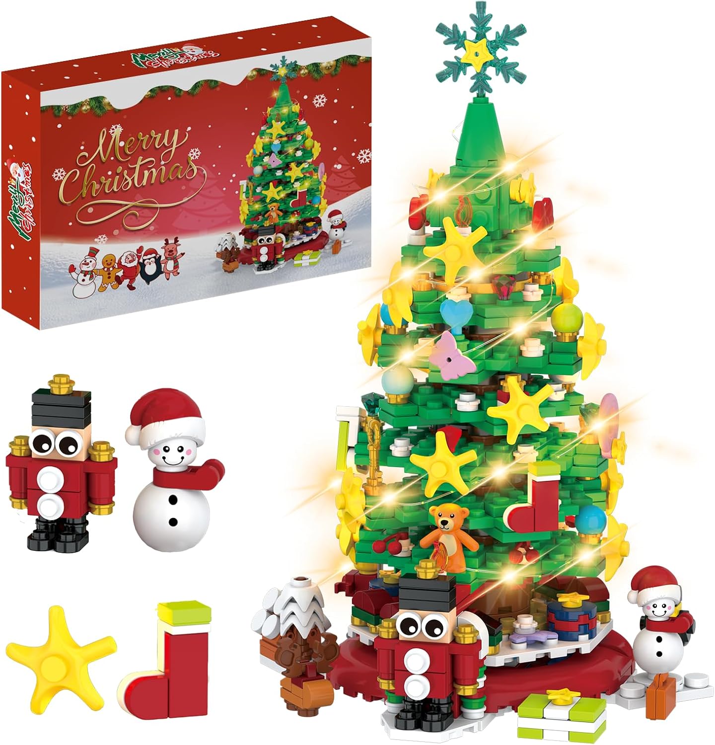 Advent Calendar Christmas Tree Building Block Set 24 Pieces Light Kit