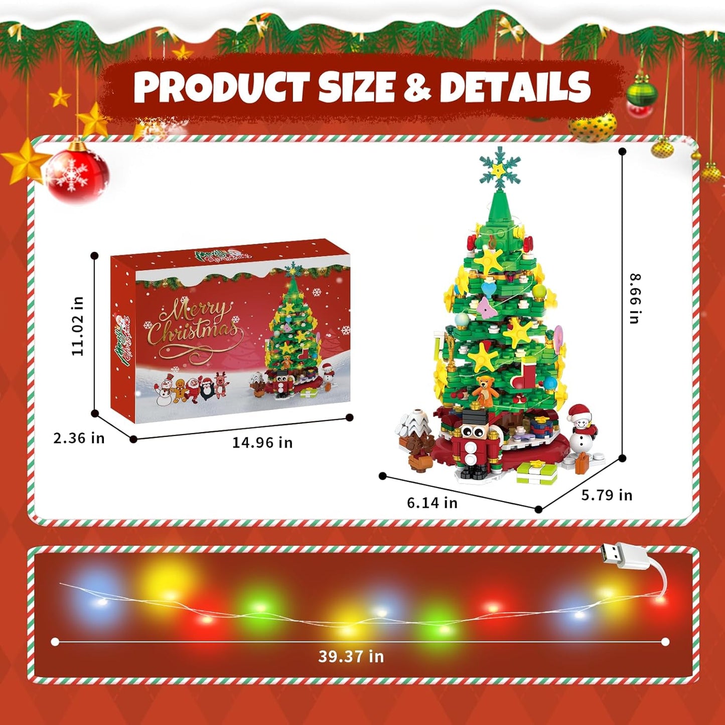 Advent Calendar Christmas Tree Building Block Set 24 Pieces Light Kit